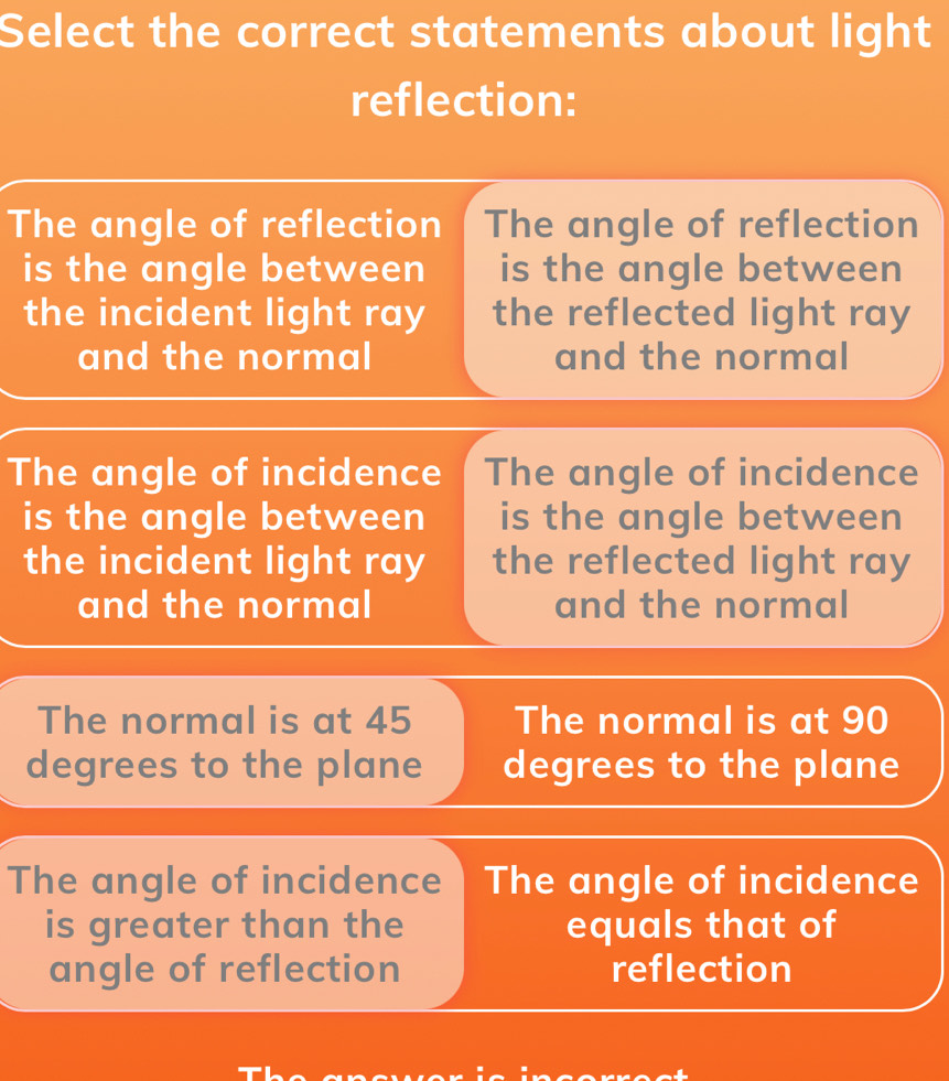 Solved: Select the correct statements about light reflection: The angle ...