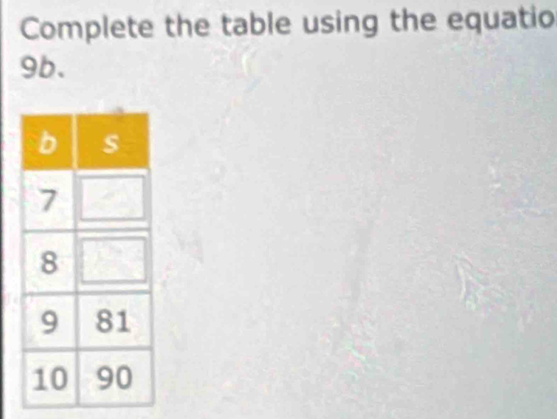 Complete the table using the equatio 
9b.