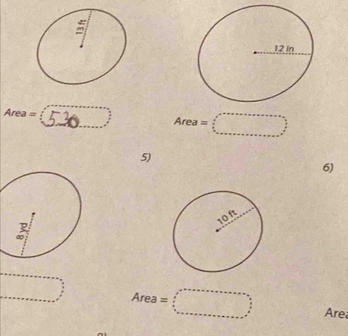 Area =
Area =□
5)
6)
Area =□
Are