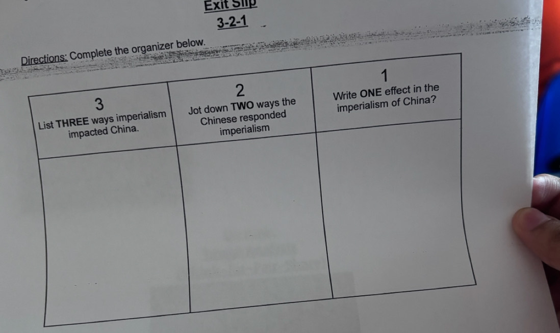 Exit Slip
3 -2 -1
elow.