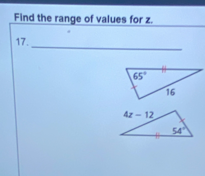 Find the range of values for z.
17._