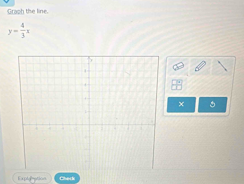 Graph the line.
y= 4/3 x
× 
Explamation Check