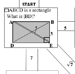 STarT
□ABCD is a rectangle 
What is |BD|?
5
1
sqrt(7)