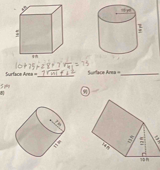 Surface Area =_ Surface Area =_ 
8) 
9
w