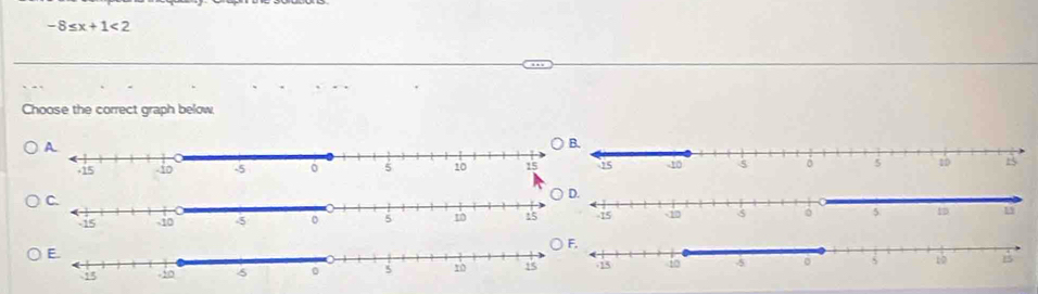 -8≤ x+1<2</tex> 
Choose the correct graph below,