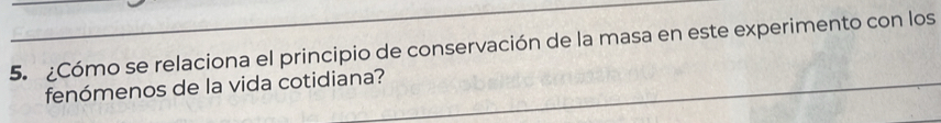 ¿Cómo se relaciona el principio de conservación de la masa en este experimento con los 
fenómenos de la vida cotidiana?