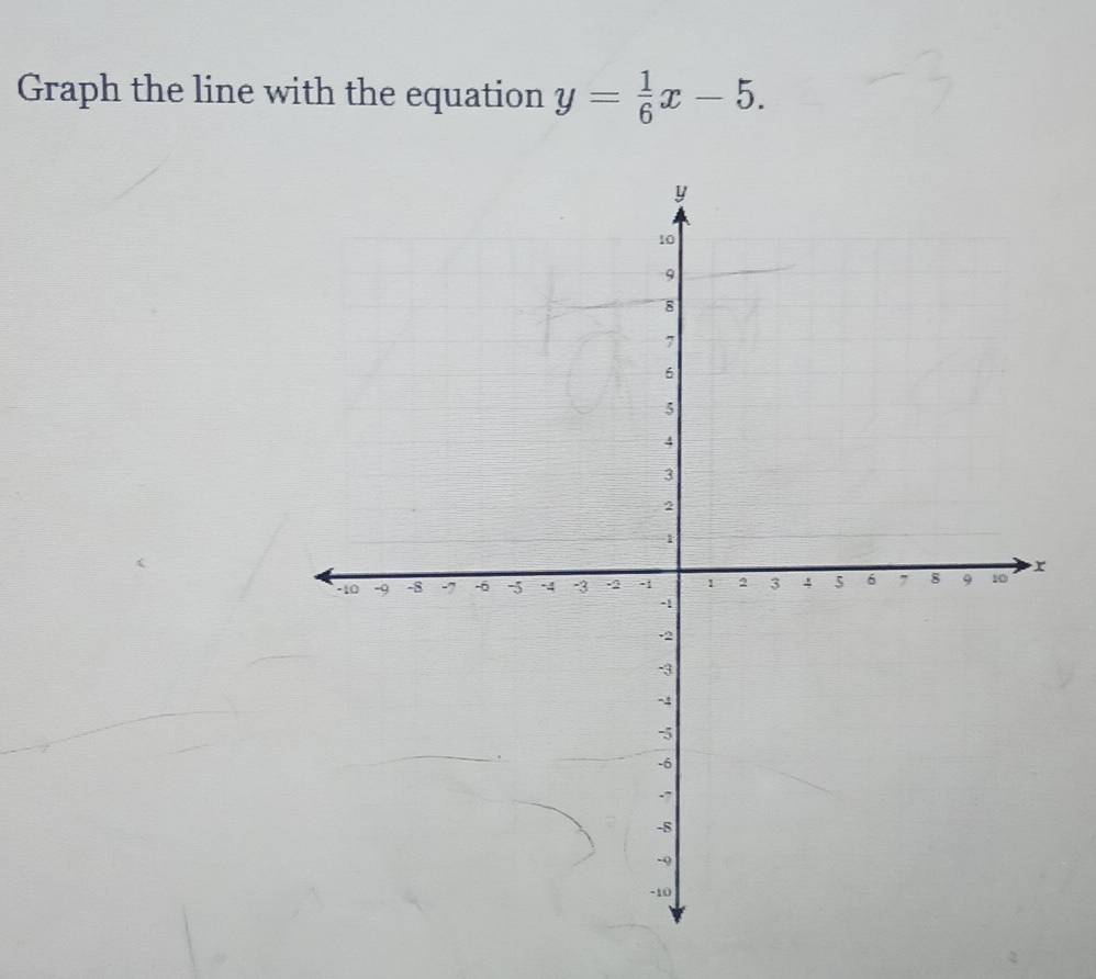 Graph the line with the equation y= 1/6 x-5.