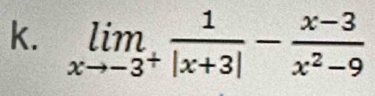 limlimits _xto -3^+ 1/|x+3| - (x-3)/x^2-9 