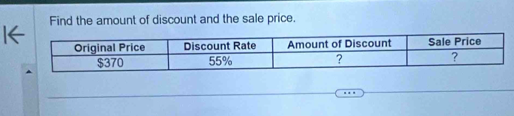 Find the amount of discount and the sale price.