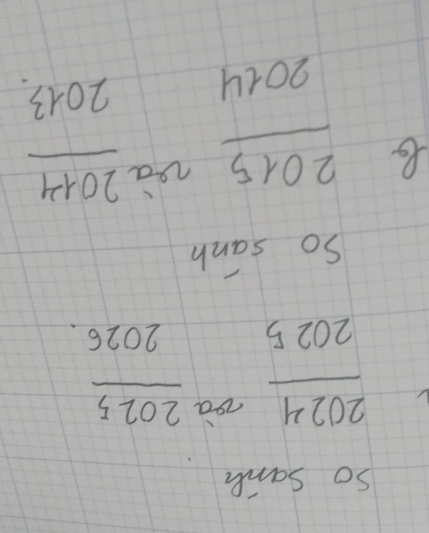 so Samb
 2024/2025  a a_2025 2025/2026. 
So sanh
 2015/2014 
noà
 2014/2013 