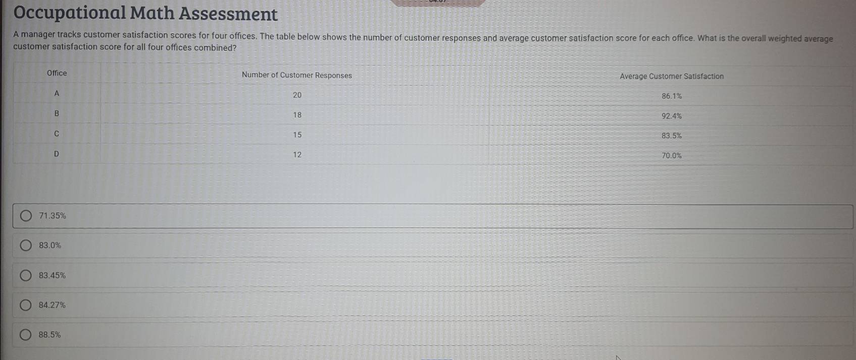 Solved: Occupational Math Assessment A manager tracks customer ...
