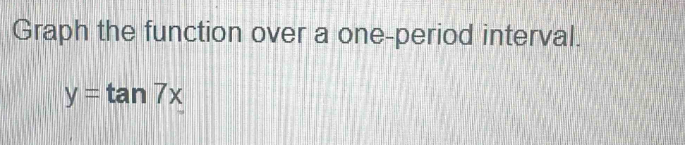 Graph the function over a one-period interval.
y=tan 7x