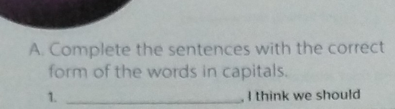 Complete the sentences with the correct 
form of the words in capitals. 
1._ 
, I think we should