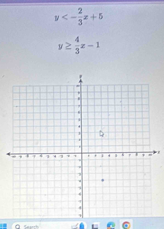 y<- 2/3 x+5
y≥  4/3 x-1
%
Search