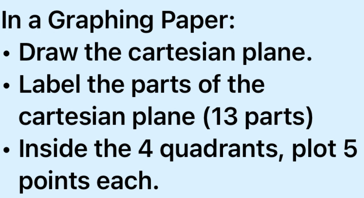 Solved: In a Graphing Paper: • Draw the cartesian plane. Label the ...