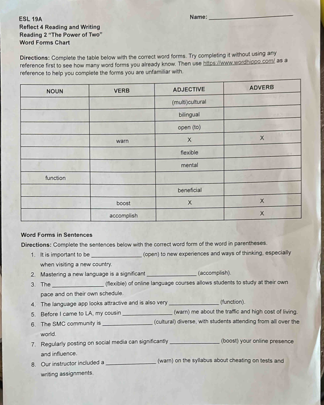 Solved: ESL 19A Name: _ Reflect 4 Reading and Writing Reading 2 “The ...