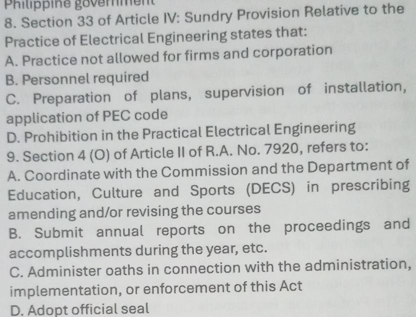 Solved: Philippine goverment 8. Section 33 of Article IV: Sundry ...