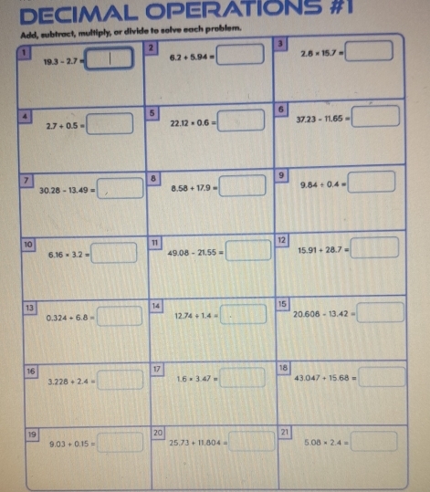 DECIMAL OPERATIONS #1
A
1
1