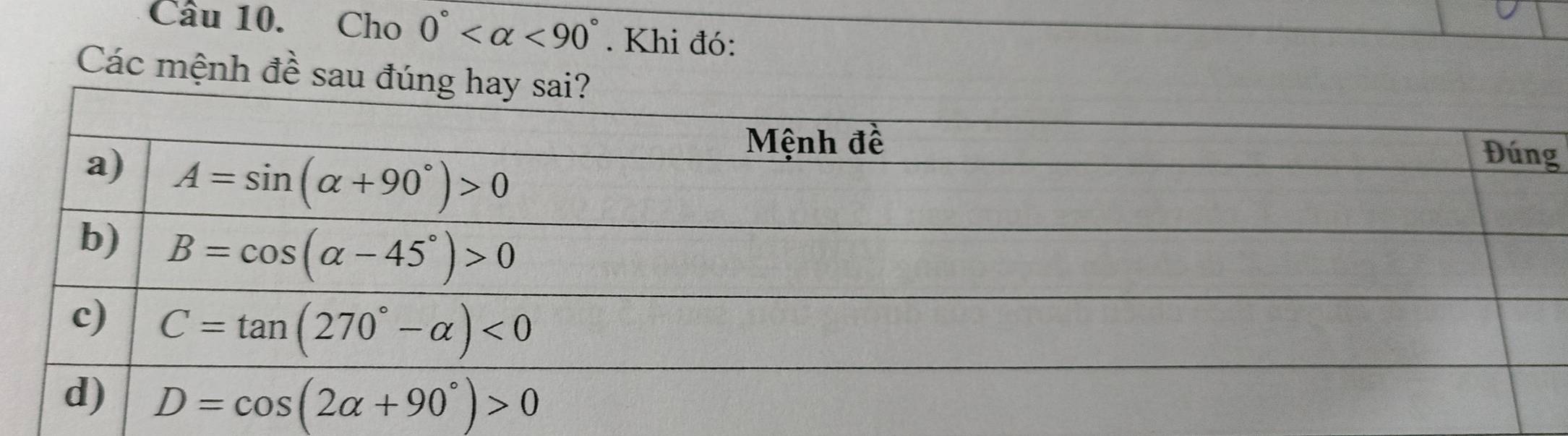 Cho 0° <90°. Khi đó:
Các mệnh đề s
g