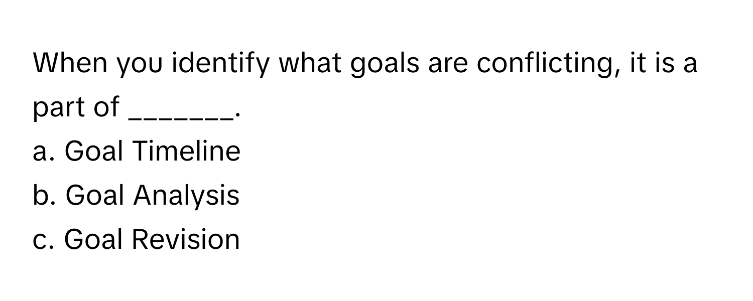 Solved: When you identify what goals are conflicting, it is a part of ...