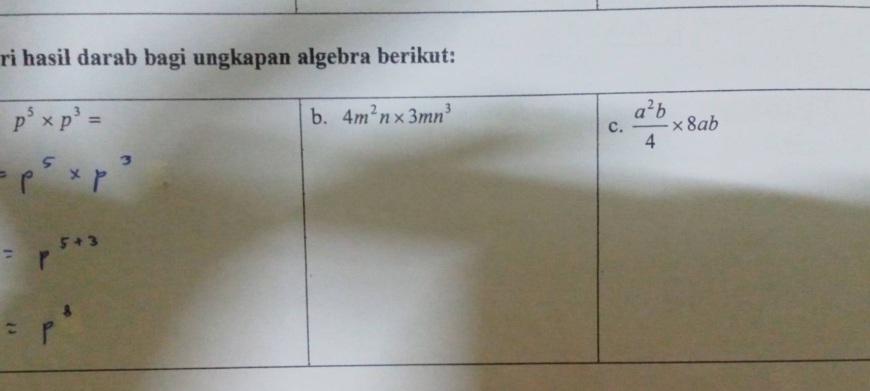 ri hasil darab bagi ungkapan algebra berikut: