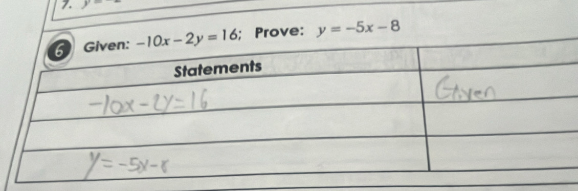 y=-2; Prove: y=-5x-8