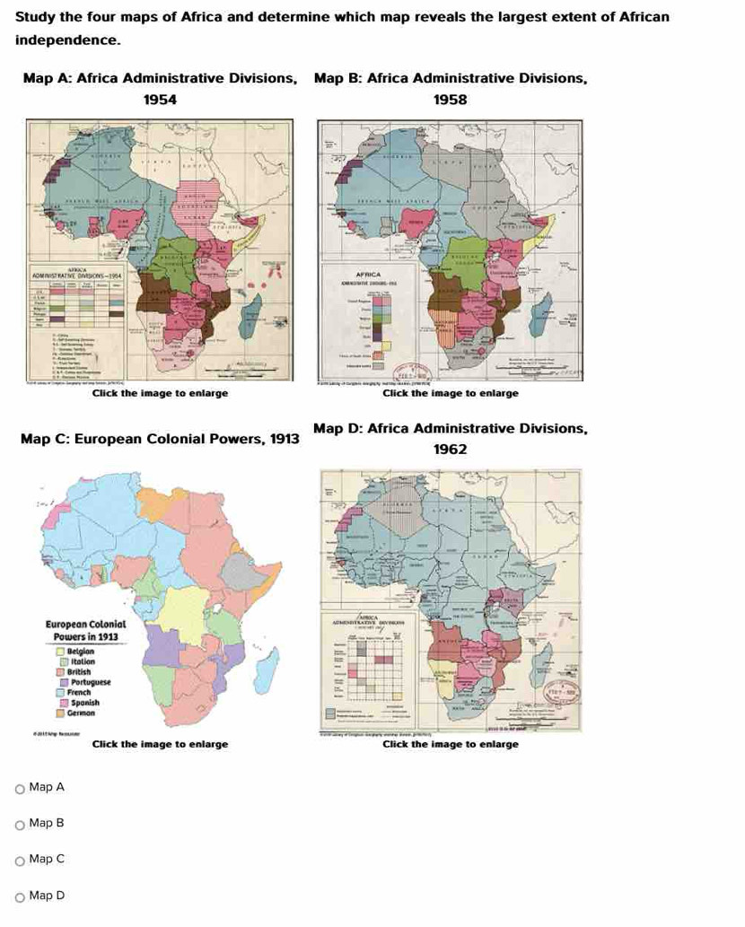Solved: Study the four maps of Africa and determine which map reveals ...