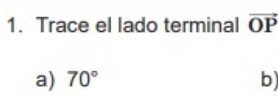 Trace el lado terminal vector OP
a) 70° b)