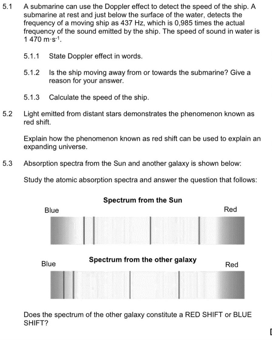Solved: 5.1 A submarine can use the Doppler effect to detect the speed ...