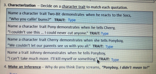 Solved: Characterization - Decide on a character trait to match each ...