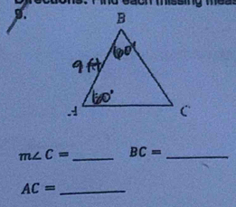 m∠ C= _ BC= _
AC= _