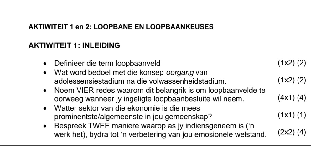 Solved: AKTIWITEIT 1 en 2: LOOPBANE EN LOOPBAANKEUSES AKTIWITEIT 1 ...