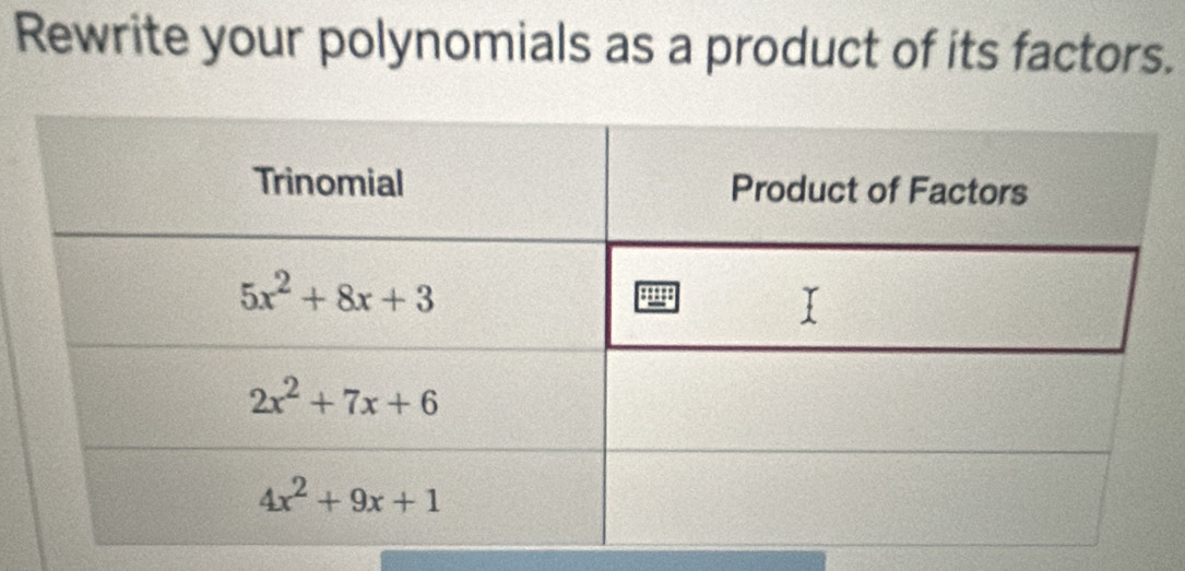 Rewrite your polynomials as a product of its factors.