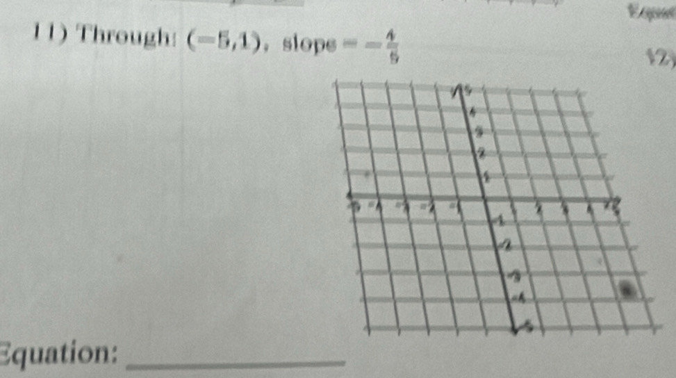 Through: (-5,1) ，slops -- 4/5 
12) 
Equation:_