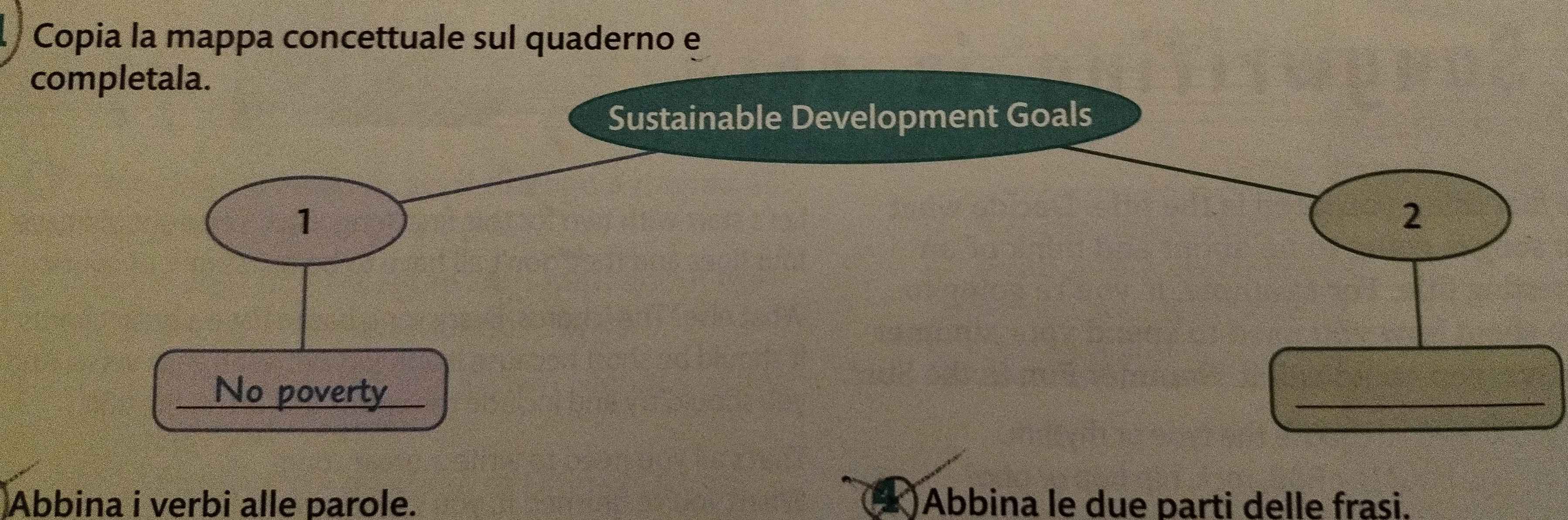 Copia la mappa concettuale sul quaderno e 
Abbina i verbi alle parole. Abbina le due parti delle frasi.