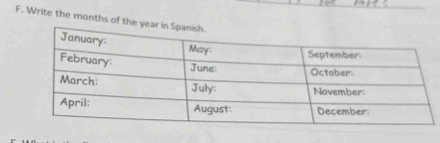 Write the months of the