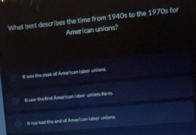 Solved: What best describes the time from 1940s to the 1970s for ...