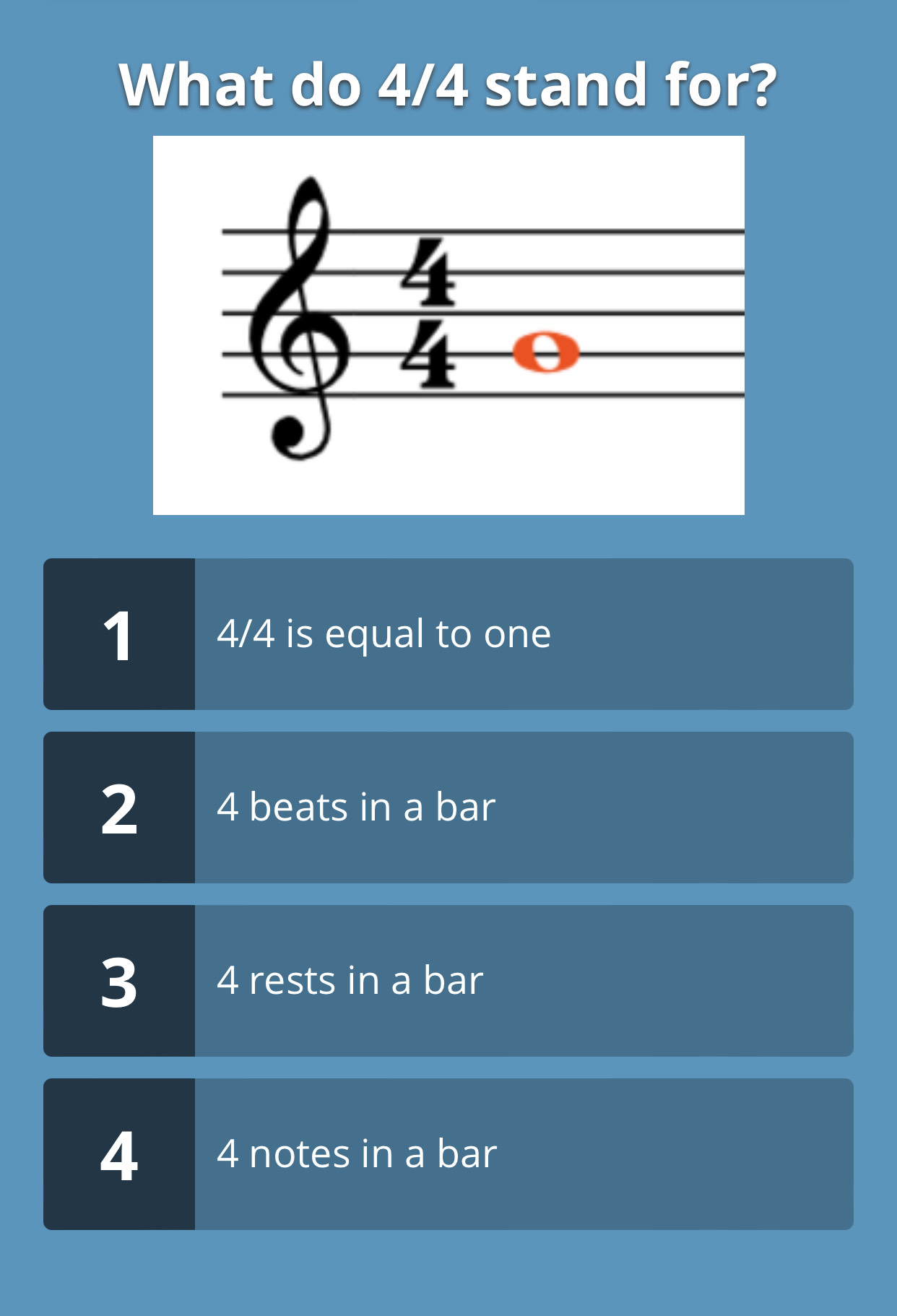 Solved: What do 4/4 stand for? 1 4/4 is equal to one 2 4 beats in a bar ...