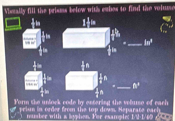  1/u in
_ in^4
 1/11 in
1/64in^1
_ ft^4