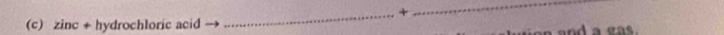 + 
_ 
(c) zinc + hydrochloric acid 
a g as .