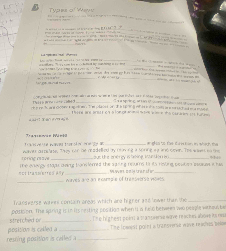 Solved: Types of Wave Fill the gaps to complete the paragraphs ...