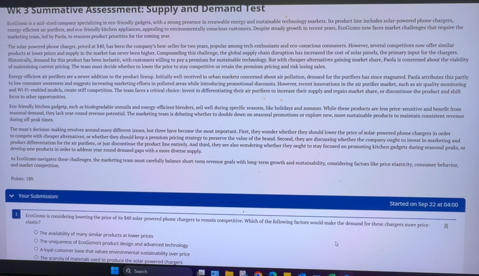 Solved: Wk 3 Summative Assessment: Supply and Demand Test EcoGizmo is a ...