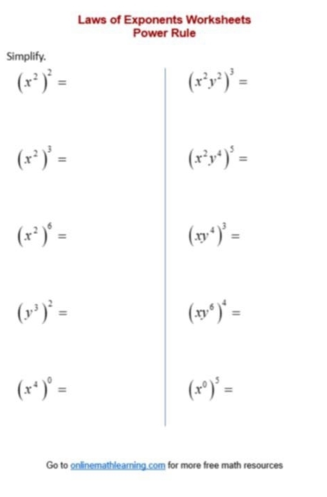 Laws of Exponents Worksheets
Sim