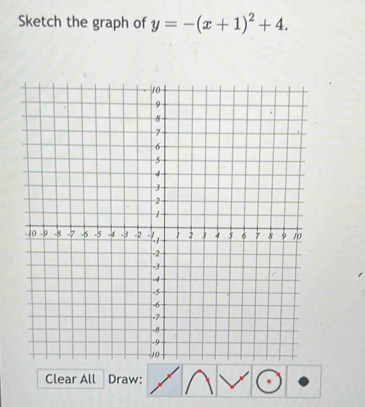 Sketch the graph of y=-(x+1)^2+4. 
Clear All Draw: