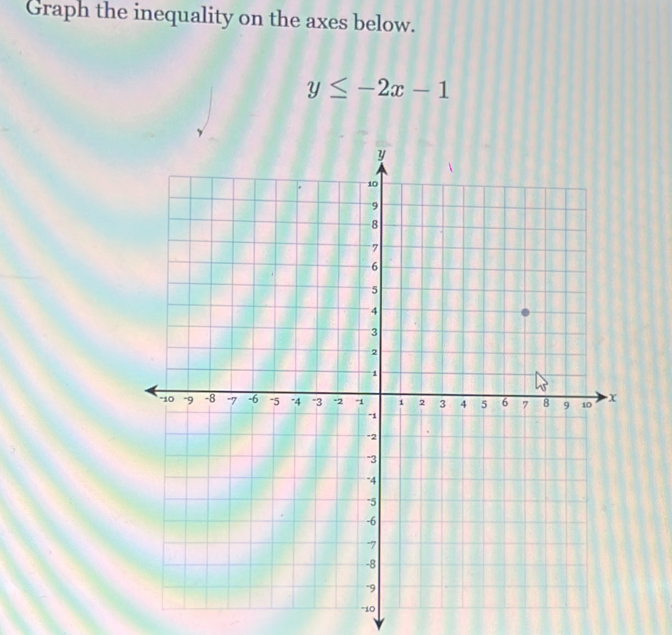 Graph the inequality on the axes below.
y≤ -2x-1
-10