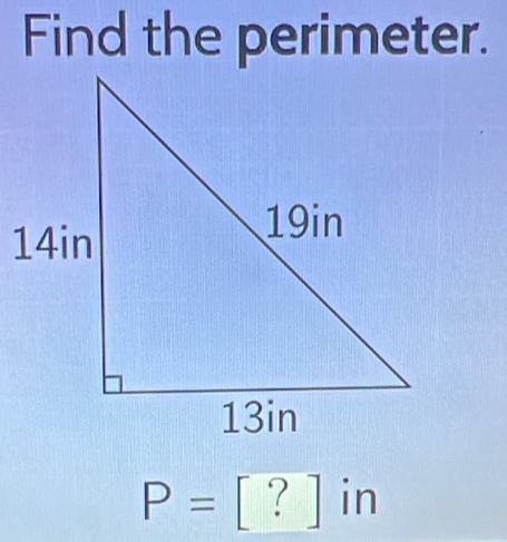 Find the perimeter.
P= [ ? ] in frac frac 1|