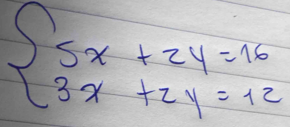 beginarrayl 5x+2y=16 3x+2y=12endarray.