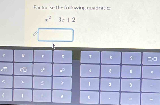 Factorise the following quadratic:
x^2-3x+2