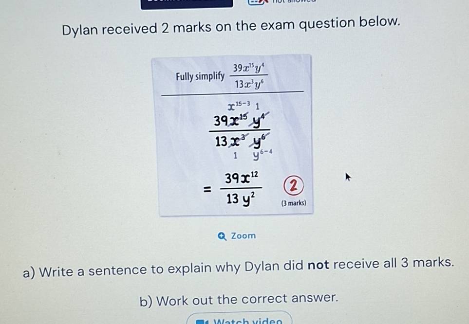 Solved: Dylan received 2 marks on the exam question below. Fully ...
