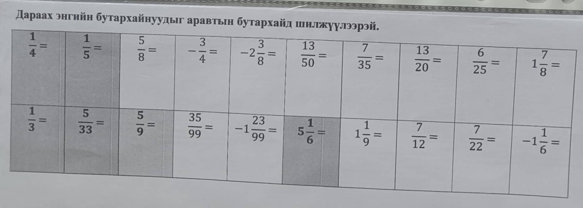 Дараах энгийн бутархайнуудыг аравтьн бутархайд ши